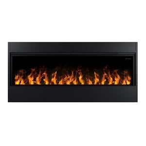 Dimplex Optimyst Linear 66-inch fireplace shown built into a wall