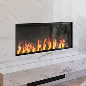 Dimplex Optimyst Linear 46-inch fireplace shown built into a wall