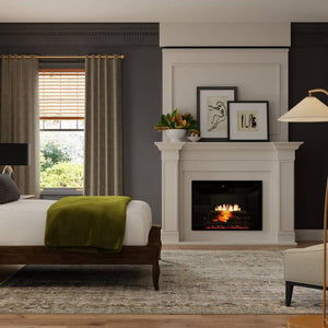 Dimplex Revillusion 30-inch electric fireplace with Black interior panel in a bedroom