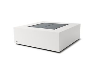 EcoSmart Fire Base 40 fire table in Bone with glass cover plate fitted over the burner