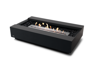 EcoSmart Fire Cosmo 50 fire table in Graphite Fluid Concrete with stainless steel ethanol burner lit