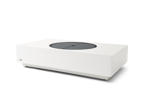 EcoSmart Fire Martini 50 in Bone with glass cover plate fitted, converting the burner into table surface