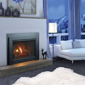 Kingsman Clean View 44-inch direct vent gas fireplace insert with ceramic glass and glowing ember burner