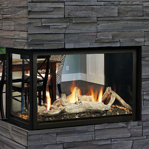 Kingsman Clean View 43-inch peninsula three-sided direct vent gas fireplace with glass media