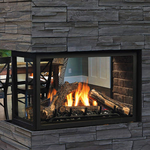 Kingsman Clean View 43-inch peninsula three-sided direct vent gas fireplace with glass media