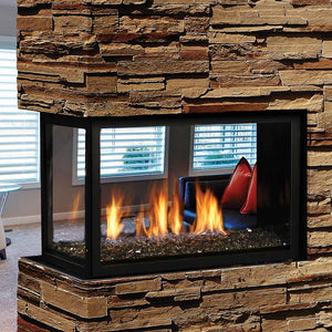 Kingsman Clean View 43-inch peninsula three-sided direct vent gas fireplace with glass media