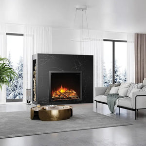 Napoleon Elevation 42-inch built-in electric fireplace with triple-layer flame and premium split-oak logs