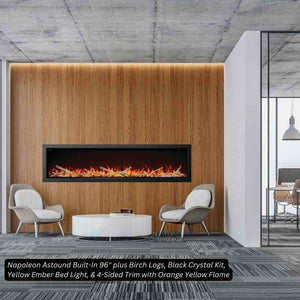 Napoleon Astound 96-inch electric fireplace installed as a full-wall feature in a great room