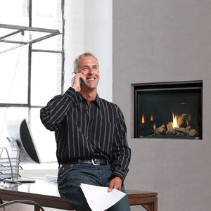 Kingsman Clean View 36-inch zero clearance direct vent gas fireplace with log set and porcelain liner