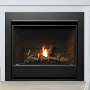 Kingsman Clean View 36-inch zero clearance direct vent gas fireplace with log set and porcelain liner