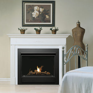 Kingsman Clean View 36-inch zero clearance direct vent gas fireplace with log set and porcelain liner