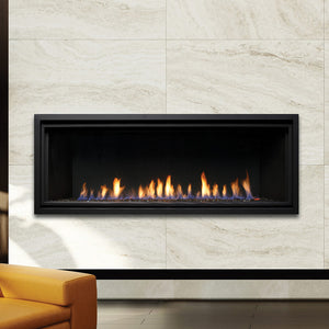 Kingsman Linear 60-inch zero clearance direct vent gas fireplace with wide linear burner and glass media
