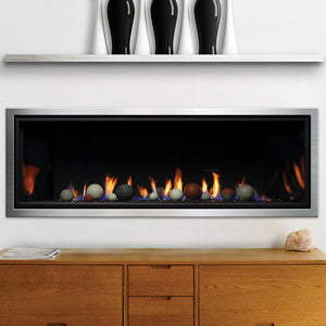 Kingsman Linear 60-inch zero clearance direct vent gas fireplace with wide linear burner and glass media