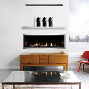 Kingsman Linear 60-inch zero clearance direct vent gas fireplace with wide linear burner and glass media