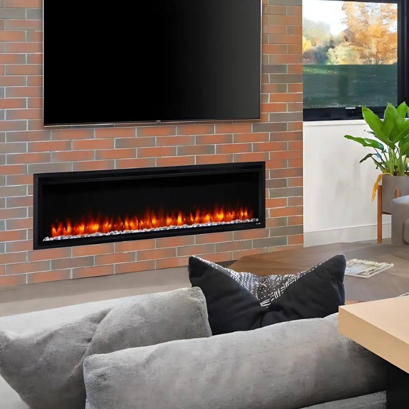 SimpliFire Allusion Platinum linear electric fireplace installed in a living room