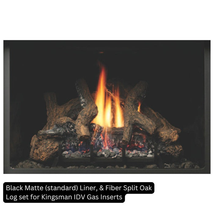 Black Matte Standard Liner and Fiber Split Oak Log Set for Kingsman IDV Gas Inserts