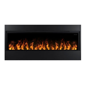 Dimplex Optimyst Linear 66-inch fireplace shown built into a wall