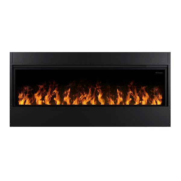 Dimplex Optimyst Linear 66-inch fireplace shown built into a wall