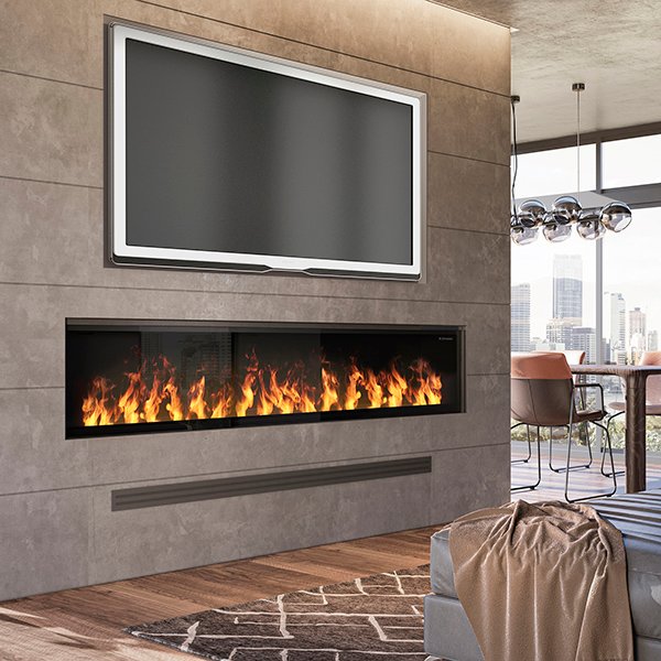Dimplex Optimyst Linear 86-inch water vapour fireplace with full-width flame effect