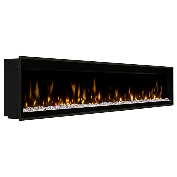 Dimplex Ignite Evolve 100-inch fireplace shown as a full-wall focal point