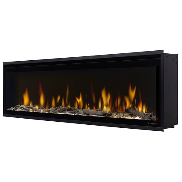Dimplex Ignite Evolve 60-inch linear electric fireplace with driftwood accents