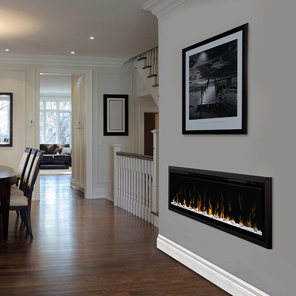 Dimplex Ignite XL 50-inch linear electric fireplace recessed in a wall