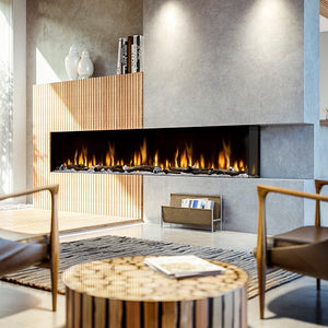Dimplex Ignite XL Bold 100-inch fireplace shown as a full feature wall installation