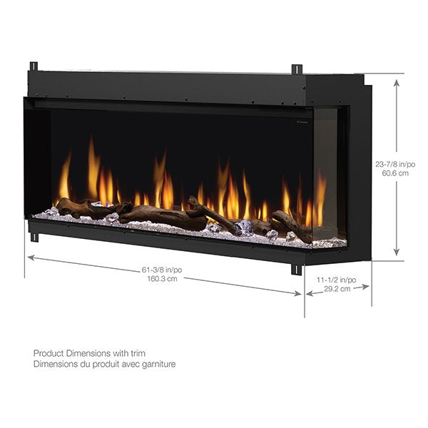 Dimplex Ignite XL Bold 60-inch fireplace showing the multi-sided viewing area