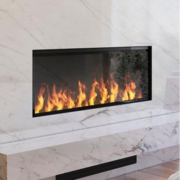 Dimplex Optimyst Linear 46-inch fireplace shown built into a wall