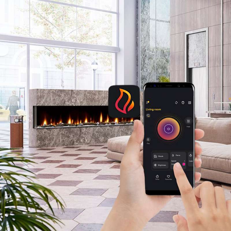 Dimplex Ignite XL Bold 50-inch fireplace showing the multi-sided viewing area