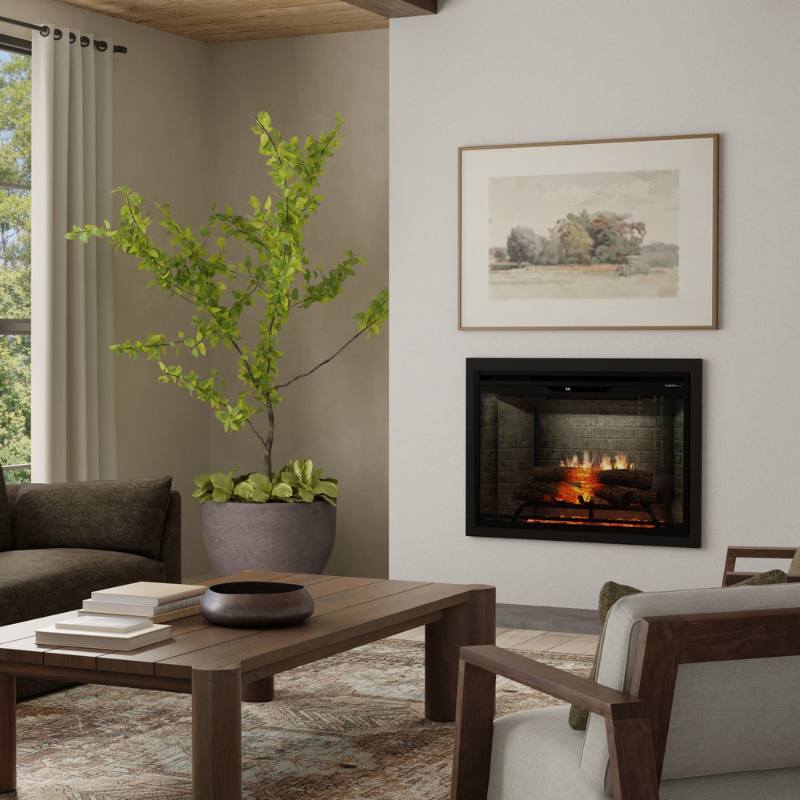 Dimplex Revillusion 30-inch built-in electric fireplace with realistic log fire