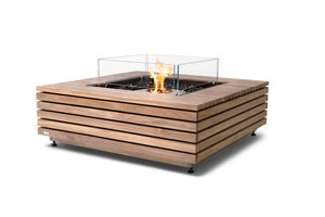EcoSmart Fire Base 40 fire table in teak with glass fire screen and flame
