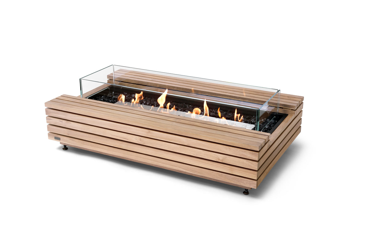 EcoSmart Fire Cosmo 50 fire table in teak with glass fire screen and ethanol flame