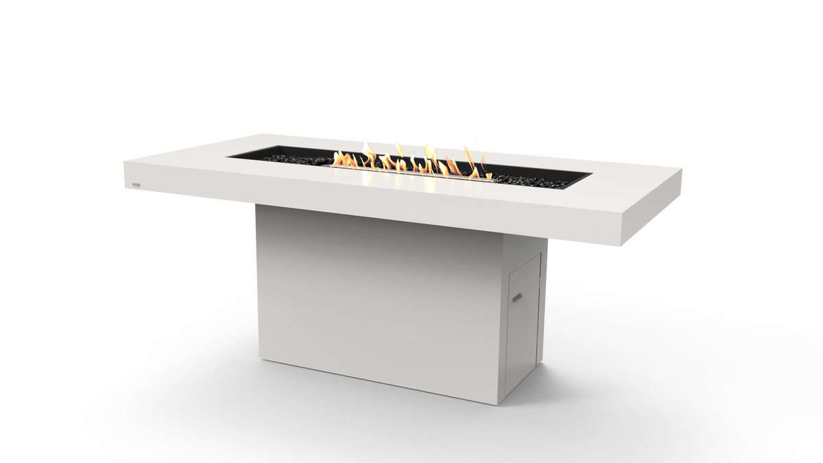 EcoSmart Fire Gin 90 Bar fire table in Bone Fluid Concrete with stainless steel ethanol burner
