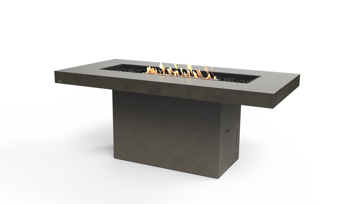 EcoSmart Fire Gin 90 Bar fire table in Natural Fluid Concrete with stainless steel ethanol burner