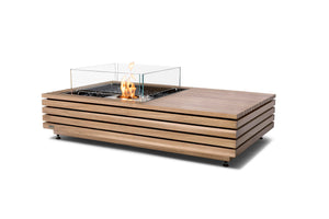 EcoSmart Fire Manhattan 50 fire table in oiled teak with glass fire screen