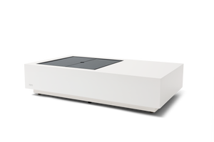 EcoSmart Fire Manhattan 50 in Bone with glass cover plate fitted, converting the burner into table surface