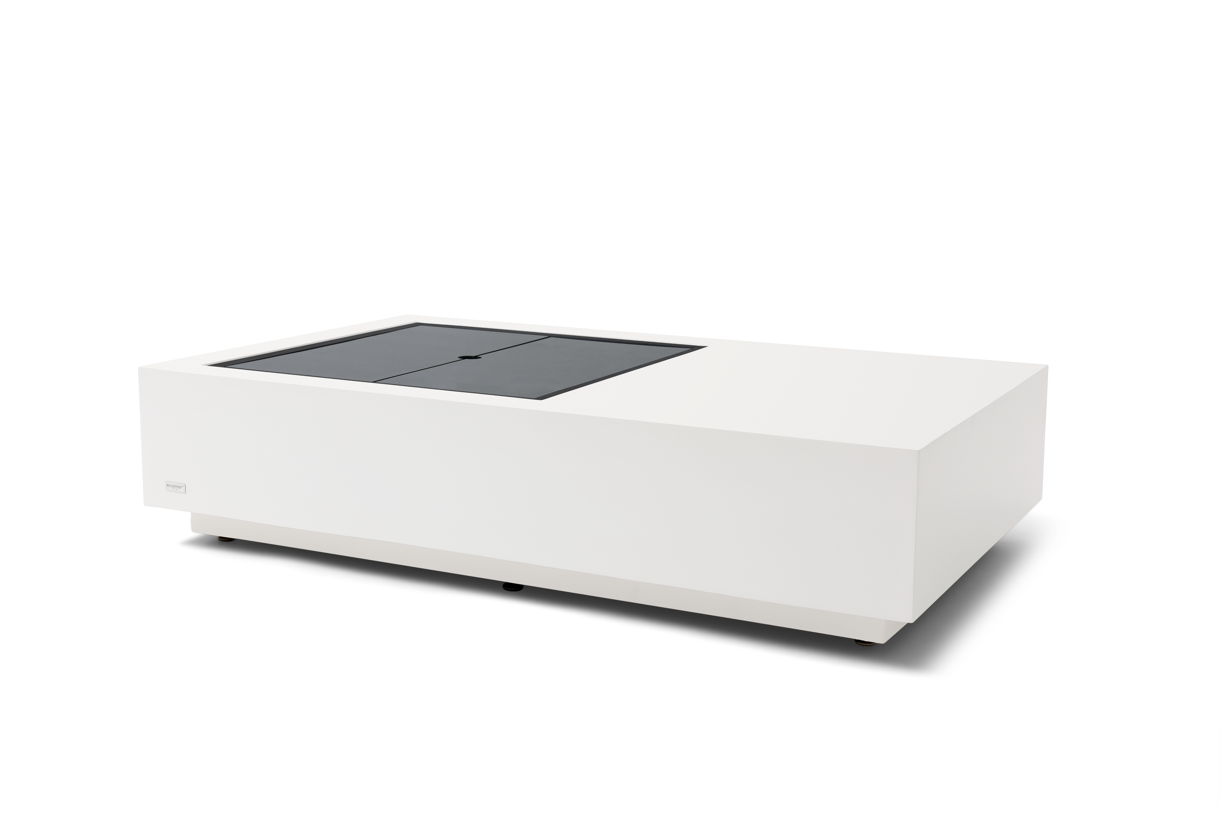 EcoSmart Fire Manhattan 50 in Bone with glass cover plate fitted, converting the burner into table surface