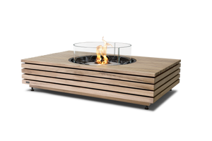 EcoSmart Fire Martini 50 fire table in oiled teak with glass fire screen