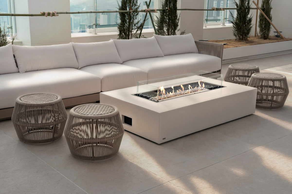 EcoSmart Fire Wharf 65 fire table on a commercial rooftop terrace with lounge seating