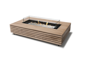 EcoSmart Fire Wharf 65 fire table in oiled teak with glass fire screen