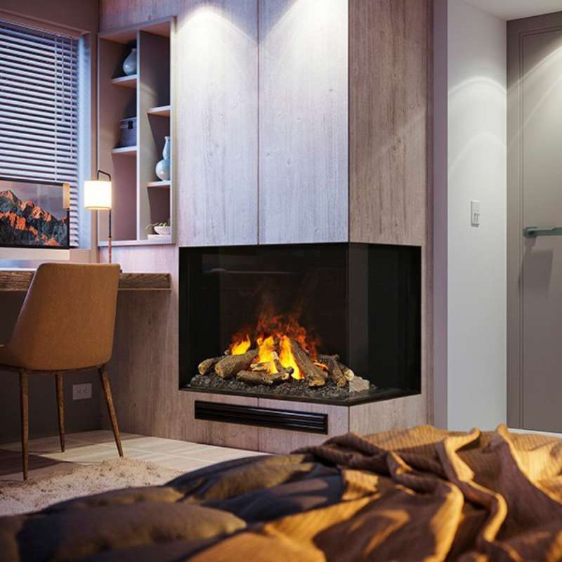 Dimplex Optimyst e-MatriX water vapour fireplace shown in a built-in installation