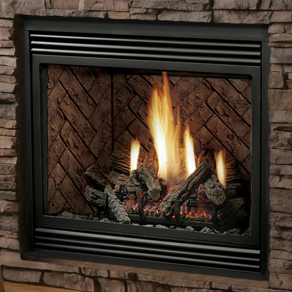 Kingsman Heritage 36-inch high capacity dual burner direct vent gas fireplace with brick liner