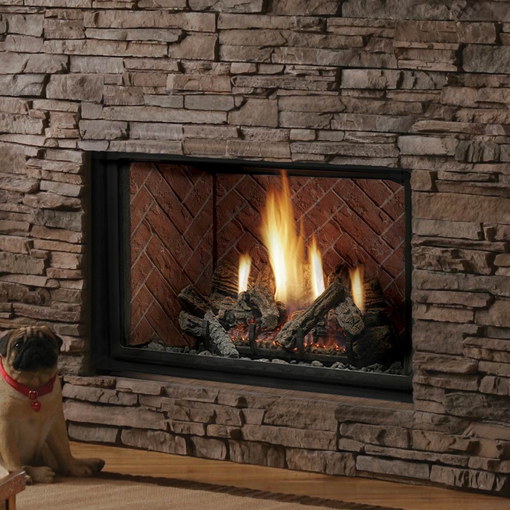 Kingsman Heritage 36-inch high capacity dual burner direct vent gas fireplace with brick liner