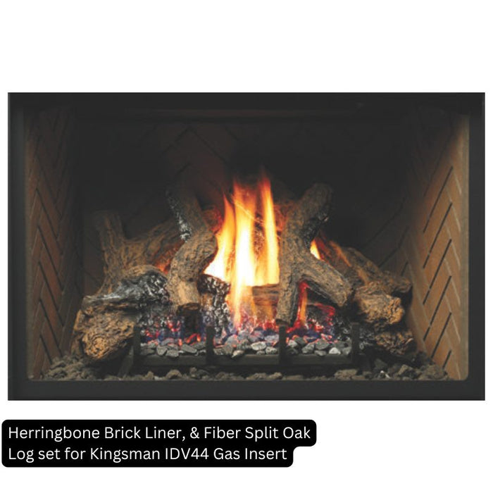 Herringbone Brick Liner and Fiber Split Oak Log Set for Kingsman IDV44 Gas Insert