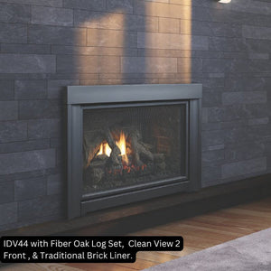 IDV44 with Fiber Oak Log Set Clean View 2 and Traditional Brick Liner