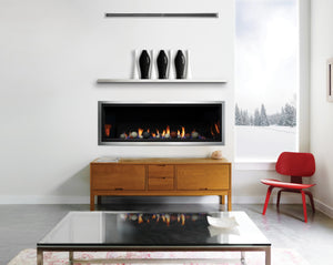 Kingsman Linear 60-inch Serene direct vent gas fireplace with cannonball media