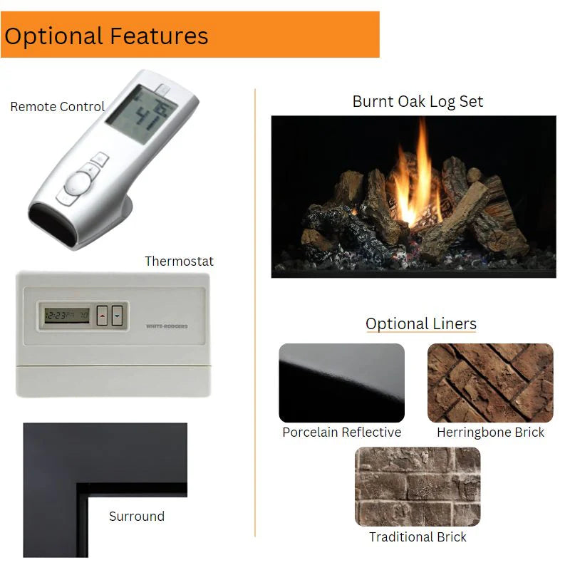 Kingsman HB4228 42" High-Capacity Gas Fireplace – Big-BTU Dual-Burner with Log Set