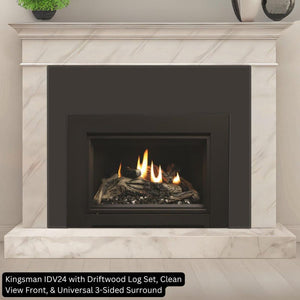 Kingsman IDV24 with Driftwood Log Set Clean View Front and Universal 3-Sided Surround