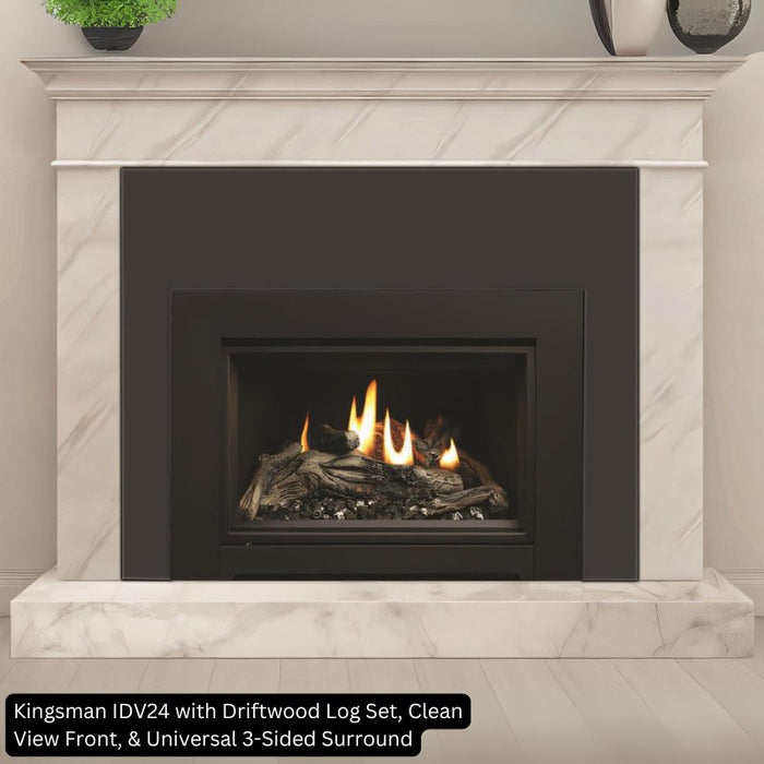 Kingsman IDV24 with Driftwood Log Set Clean View Front and Universal 3-Sided Surround
